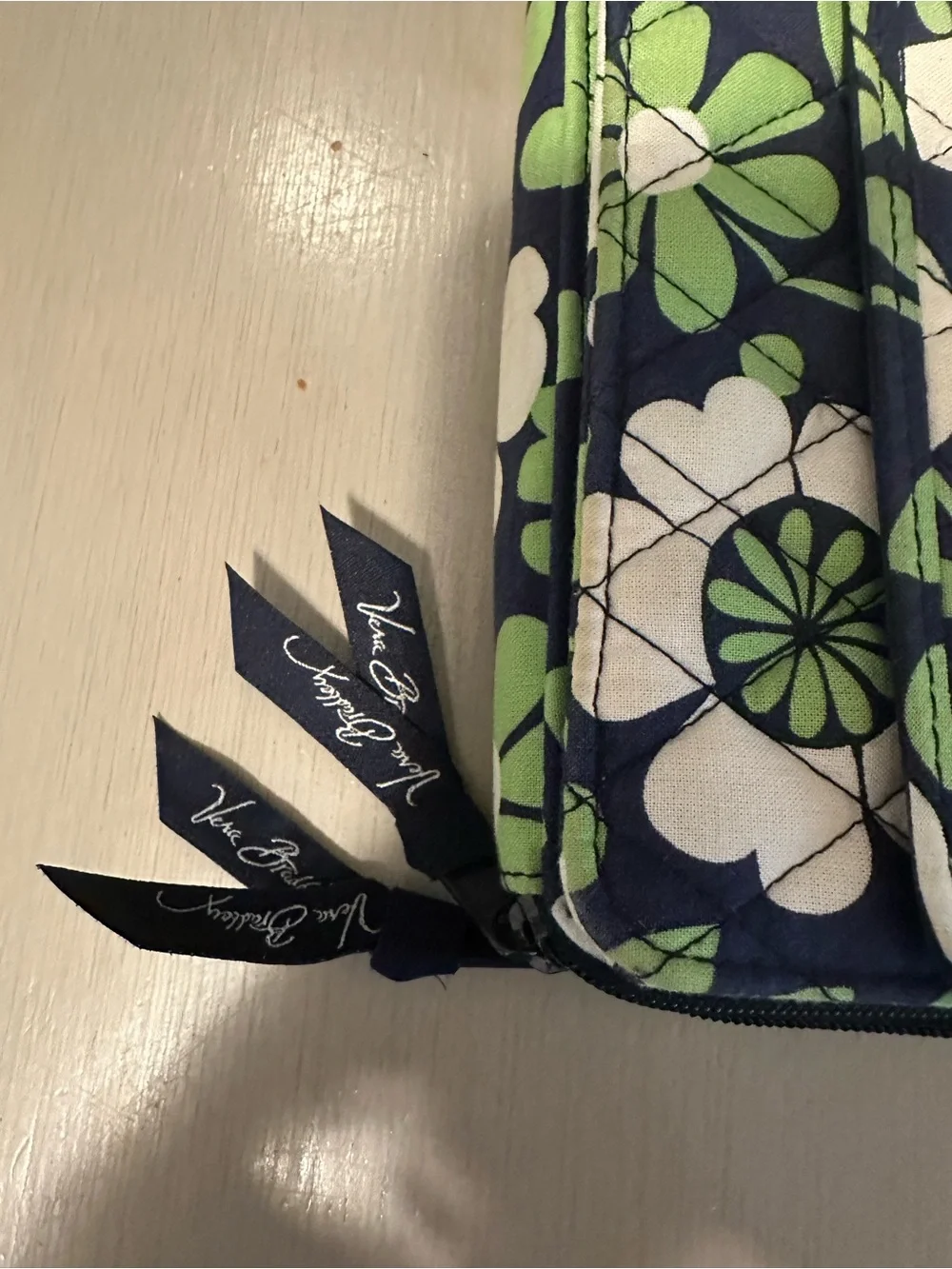Vera Bradley Navy Quilted Floral Cosmetic Pouch with Green & Cream Flowers - Picture 6 of 7